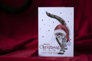 Klappkarte Merry Christmas Happy New Year • Weihnachtskatze-Katze Aquarell