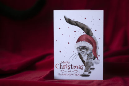 Klappkarte Merry Christmas Happy New Year • Weihnachtskatze-Katze Aquarell
